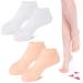 Dearbag 2 pairs of silicone socks for feet women silicone socks anti-slip soft moisturizing silicone socks women's foot spa pedicure for feet dry cracked foot care-skin color & white