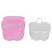 Denture container with sieve denture bath cleaning soaking cup retainer cleaner container denture cup for braces (pink)