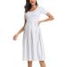 Love2Mi Womens Short-Sleeve Maternity Dress Casual A-Line Midi Pregnant Dress XL White Grey Stripe