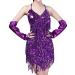 AFAVOM Sequins Tassel Latin Dance Dress for Women's 1920s Flapper Cocktail Party Dresses Rumba Ballroom Costumes with Gloves One Size Purple