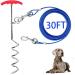 Dog Tie Out Cable and Stake 30ft Outside Dog Leash & Chain for Camping and Yard 16'' Heavy Duty Anti Rust Spiral Stake for Medium-Large Dogs Up to 125 lbs (30FT Blue)