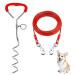 Mithui ju Dog Tie Out Cable and Stake Pet Traction Rop Heavy Duty Stake-Out Dog Spike Spiral Pet Ground Anchor Spike in Ground for Outdoor Camping Yard and Garden Small Medium Pets (16FT/5M Red) 16FT/5M Red