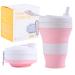 YEEWORIG 600 ml Collapsible Travel Cup with Lid & Straw 20.3 oz Foldable Coffee Mug Leak-Proof Portable Camping Cup/Silicone Water Bottle for Hot & Cold Drinks (Pink)
