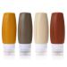 90ml silicone travel bottles set BPA-free 4 pieces of leakage-proof refillable. For expressing empty accessories container in travel size for toilet articles lotion shampoo conditioner (brown)