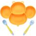 Vicloon Baby Suction Plate Non-Slip Silicone Baby Divided Plate Toddler Baby Feeding Plate with Bendable Fork & Spoon for Self Feeding Training BPA-Free FDA Approved Dishwasher Safe Yellow Bee-yellow