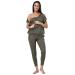 HAPPY MAMA Women's Maternity Breastfeeding Lounge Top Joggers Pyjamas Set 1024p 8 Khaki