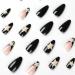 Black French Tip Almond Press on Nails - 24Pcs Medium Length Glossy False Nails with White Star Design for Women and Girls - Buy Online on SooperMarket.com