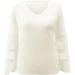 Creoqiji Women's V-Neck Sweater - Autumn/Winter Loose Fit with Leaf Sleeves - Comfortable Elastic Party Wear in White (Size L) - Buy Online on SooperMarket.com