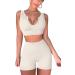 QINSEN Seamless Ribbed Workout Set for Women - Sport Bra & High Waist Shorts - Medium Beige - Buy Online on SooperMarket.com