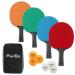 PONG TIMES Ping Paddles Set of 4, Fun Table Tennis with and Balls, Paddles, Rackets 5 Star Racquets, Portable Set, Red, Blue, Green, Orange