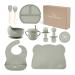 Yum Yum's Baby Weaning Set Silicone Baby Feeding Set of 10 with Suction Bowl Spoon Fork & Cup | Weaning Set Suction Bowl and Baby Plate Baby Feeding Set Suction Plate Baby Gifts & Presents Olive