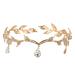 Rhinestone Leaf Headband Golden Wedding Head Chain with Teardrop Crystal Leaf Hair Vine