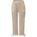 Womens Linen Capri Pants with Side Hollow Out Detail, Boho Summer Beach Pants with Pockets - Khaki XX-Large - Buy Online on SooperMarket.com