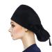 YUESUO Working Cap with Buttons and Sweatband Cotton Working Hats with Adjustable Ponytail Pack Ribbon Tie Back Hats for Women Long Hair Head Covers Shower Caps (K4) 1c Black One Size
