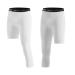 Blaward Men's Boy's Compression Pants One Leg Tights 3/4 Legging Athletic Base Layer Underwear for Basketball Running Gym White(left+right) X-Small