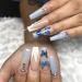 Brishow Coffin False Nails Butterfly Press on Nails French Long Fake Nails Ballerina Acrylic Stick on Nails 24pcs for Women and Girls blue 24 Piece Assortment