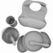 6 Piece Silicone Baby Feeding Set  LED Weaning  Bib - Suction Plate - Suction Bowl - Cup - Two Spoons - BPA-Free - Dishwasher Safe - Food Grade Silicone - Color: Gray - LED Weaning