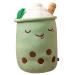 Hpory Bubble Tea Plush Pillow Boba Plushie Plush Pillow Cute Milk Tea Cup Plushie Bubble Tea Soft Toy with Strawberries Bubble Tea Cup Plush Toy Soft Stuffed Throw Pillow for Kids Green 35cm