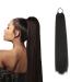 prinfantasy Human Hair Straight Wrap Around Ponytail Extensions Hairpiece Yaki Straight Hairpieces Magic Paste Long Ponytail for Women Girls Netural Black 24 In GBMW278 MW278 24 inch