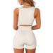 QINSEN Seamless Ribbed Workout Set for Women - Sport Bra & High Waist Shorts - Medium Beige - Buy Online on SooperMarket.com