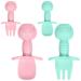 Vicloon Baby Fork and Spoon Set 4Pcs Infant Silicone Self Feeding Utensil Easy Grip Toddler Cutlery Kit Baby Weaning and Feeding Spoon for Infant Children First Led Training Weaning(Light Blue-Pink)