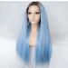 SHIYID Blue Wig for Women | Synthetic Lace Front Wig with Brown Roots | Long Straight Light Blue Hair - Buy Online on SooperMarket.com