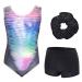 Aosva Gymnastics Leotards for Girls Sparkle One-piece New Geometry Design Dancing Athletic Leotards 2-14Years 9-10 Years(150CM) Blackrainbowset
