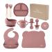 Yum Yum's Baby Weaning Set Silicone Baby Feeding Set of 10 with Suction Bowl Spoon Fork & Cup | Weaning Set Suction Bowl and Baby Plate Baby Feeding Set Suction Plate Baby Gifts & Presents Pink