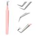 Tweezers for Eyelash Extension Professional Pink Stainless Steel Curved Tip Professional Eyelash Tweezers Striped FADVAN(90 Bend Shape) 90 Bend Shape Pink