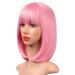 AISI BEAUTY 12 Inch Pink Bob Wig with Bangs - Short Straight Synthetic Cosplay Party Wig for Women - Buy Online on SooperMarket.com