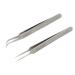 Eyelash tweezers - Feita Precision eyelash extension tweezers set - professional tweezers with a straight and curved lace and very fine tip for eyelash extensions - silver - 2st