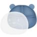Happy T Baby Suction Plates Silicone Weaning Plate with Lid Stay Put Self Feeding Plates for Toddlers Unbreakable Divided Dishes with 3 Compartments Microwave and Dishwasher Safe Non Slip Blue