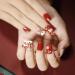 Vatocu Christmas False Nails Short Red Press on Nails Snowflakes Elk Fake Nails Snowman Acrylic Stick on Nails for Women and Girls(24pcs)