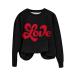 oelaio Valentine's Day 2024 Women's Long Sleeve Round Neck Loose Fitting Casual Tunic Top Cute Love Heart Graphic Trendy