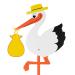 Theolino Storch Birth for outside - large premium wooden stork - 150 cm tall - printed on both sides - rattled orch - gift for birth - baby gift - for girls and boys