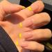 Handcess square artificial nails shiny short for pressing French art yellow/pink for women and girls (24 pieces)