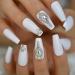 White 3D Shiny Holo Gems French Coffin Ballet False Nail Set | Coolnail Press-On Nails - 24pcs/set - Buy Online on SooperMarket.com