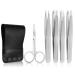 Precision Tweezers for Women Ingrown Hair Professional Eyebrow Tweezers and Scissors Good Tweezers for Plucking Splinter Facial Hair Removal (Silver) 5Pack Silver