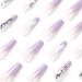 24pcs Light Purple Rhinestone Flower Pattern Long Coffin False Nails - French Fake Nails for Women and Girls - Buy Online on SooperMarket.com