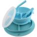Yummy Baby Toddler Weaning Silicone Suction Divided Plate Bowl with Lid & Matching Spoon and Straw -Kids Placemat Stay Put Non Slip Feeding Dish BPA Free -(Blue Set)