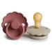 FRIGG Daisy Natural Rubber Baby Pacifier | Made in Denmark | BPA-Free (Powder Blush/Cream 0-6 Months) 2-Pack