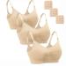 Dreamburn Maternity Nursing Bra Wireless Seamless Comfortable Breastfeeding Bras 4 Rows Adjust Hook with Removable Spill Prevention Pads Add Extenders XXL 3*beige Style1