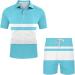 BEUU Men's Summer Casual Sports Set | Short Sleeve Polo Shirt & Shorts | Sky Blue XL - Buy Online on SooperMarket.com