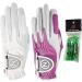Zero Friction Ladies Compression-Fit Synthetic Golf Glove 2 Pack Includes free tee pack Universal-Fit - White-Lavender