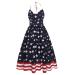 Womens Swing Dress,American Flag Printed Halter Backless A Line Pleated Flowy Independence Day Casual Dresses XX-Large Blue