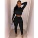Kaximil Women's Workout Tracksuit Set - Long Sleeve Crop Top & High Waist Legging Pants - X-Large Black - Buy Online on SooperMarket.com