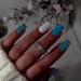 MISUD Short Square Press on Nails Squoval Fake Nails Glossy Glue on Nails Summer Blue Acrylic Nails White Gel Artificial Nails Bling Glitter Stick on False Nails with Design 24 pcs 01602Blue