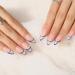 Glossy Almond Press on Nails Blue Line - 24Pcs Medium Oval Geometric French Tips for Women and Girls - Buy Online on SooperMarket.com