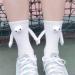 Couple Holding Hands Magnetic 3D Doll Socks - 2 Pair White Mid-Tube Funny Socks - Buy Online on SooperMarket.com