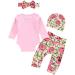 ChYoung Baby Girl 3-Piece Outfit Set, Newborn Little Sister Romper, Rose Printed Pant, Headband | 6-12 Months Pink-Floral - Buy Online on SooperMarket.com